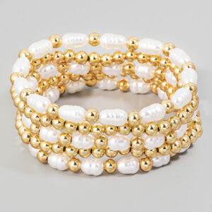 pearl and gold beaded bracelet set