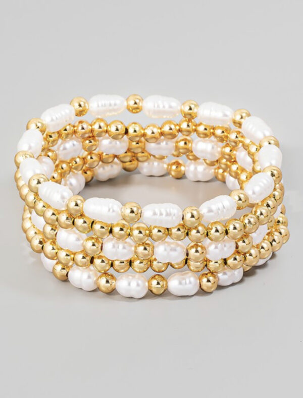 pearl and gold beaded bracelet set