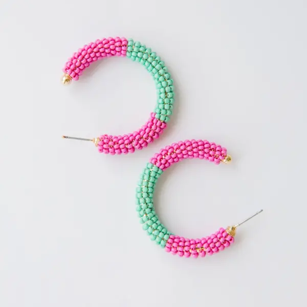 teal magenta beaded earrings