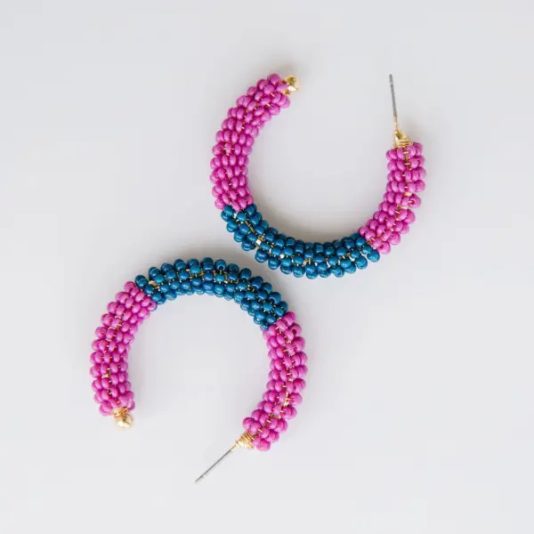 navy plum beaded earrings