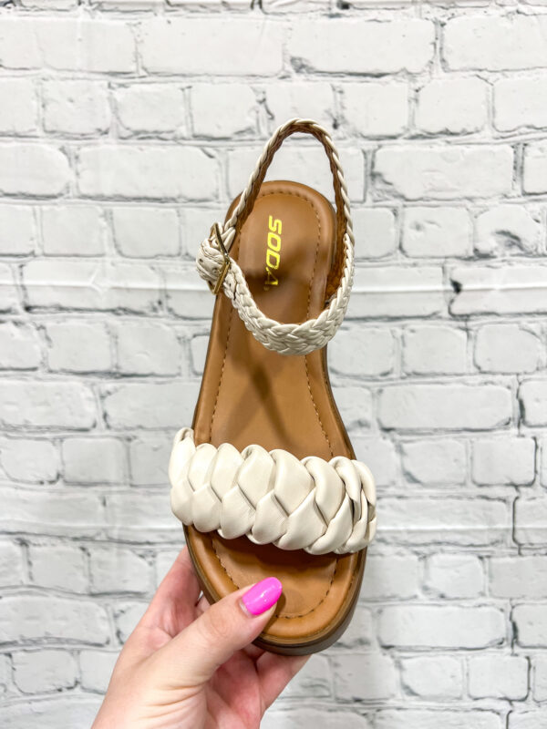 cream & brown braided platform wedges