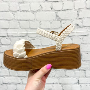 cream & brown braided platform wedges