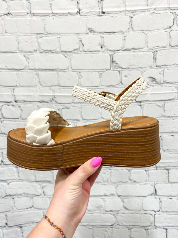 cream & brown braided platform wedges